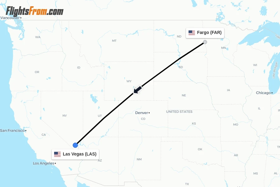 Flights from Fargo to Las Vegas route map