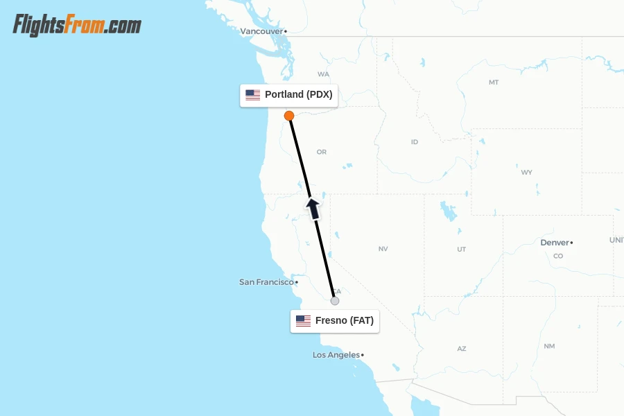 Flights from Fresno to Portland route map