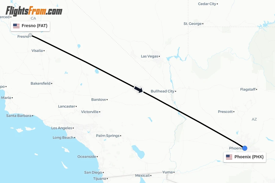 Flights from Fresno to Phoenix route map