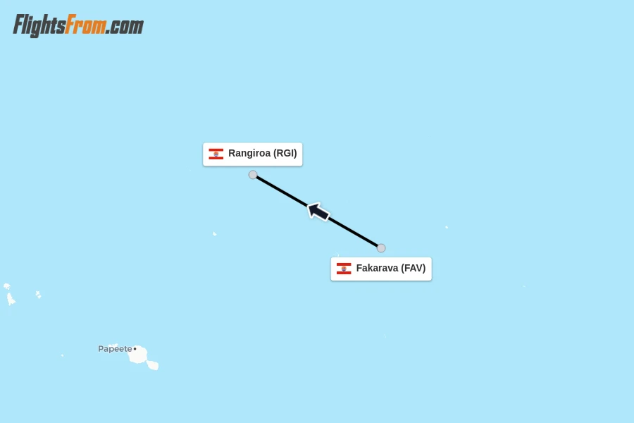 Flights from Fakarava to Rangiroa route map