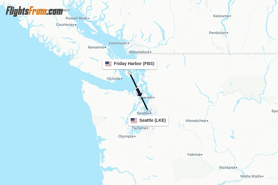 Flights from Friday Harbor to Seattle route map