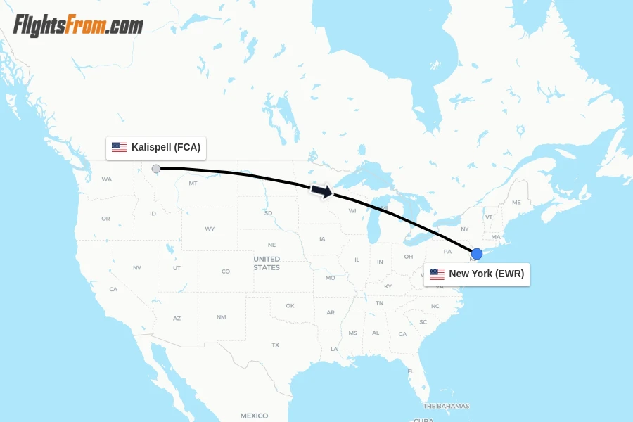 Flights from Kalispell to New York route map