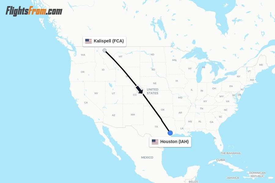 Flights from Kalispell to Houston route map