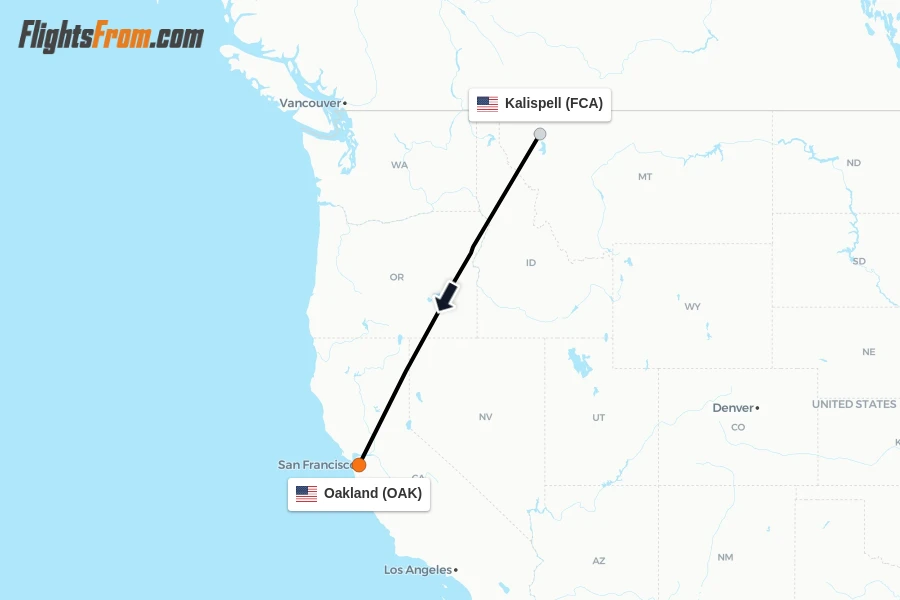Flights from Kalispell to Oakland route map