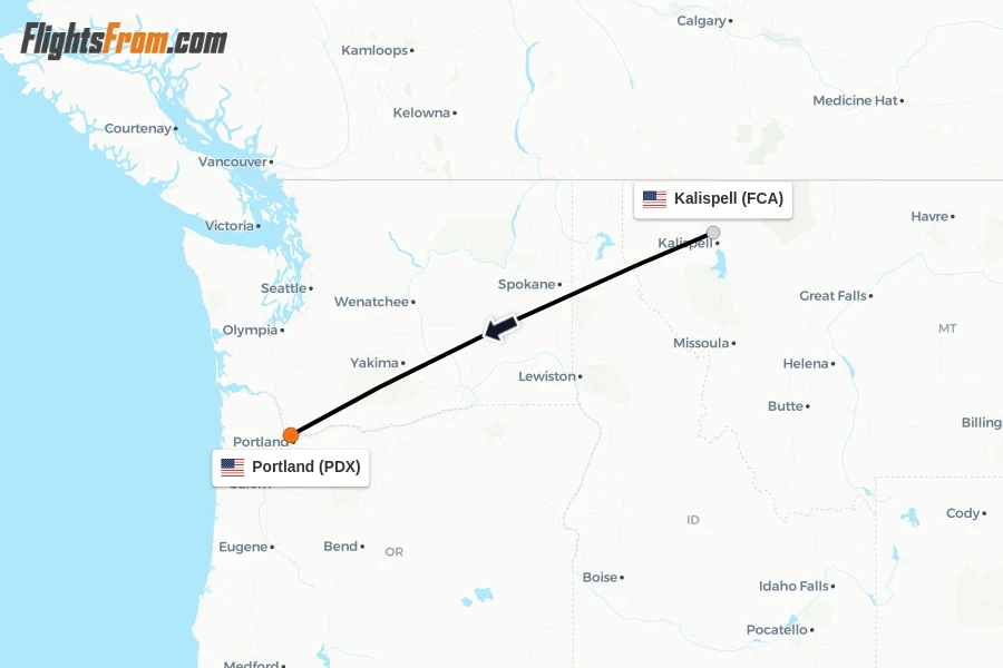 Flights from Kalispell to Portland route map