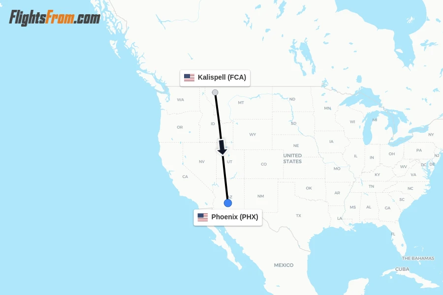 Flights from Kalispell to Phoenix route map