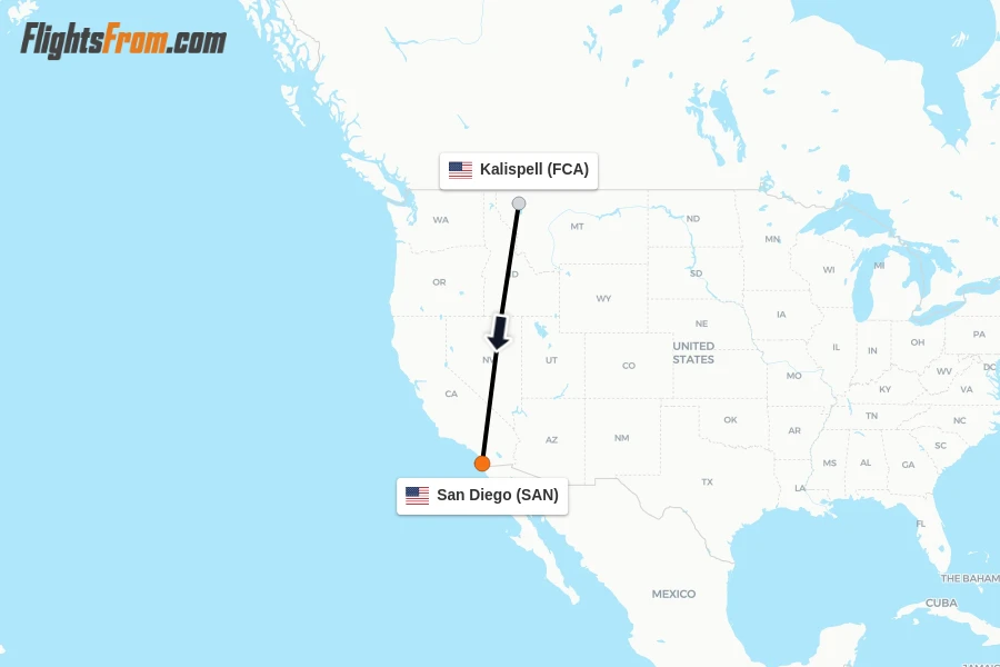 Flights from Kalispell to San Diego route map
