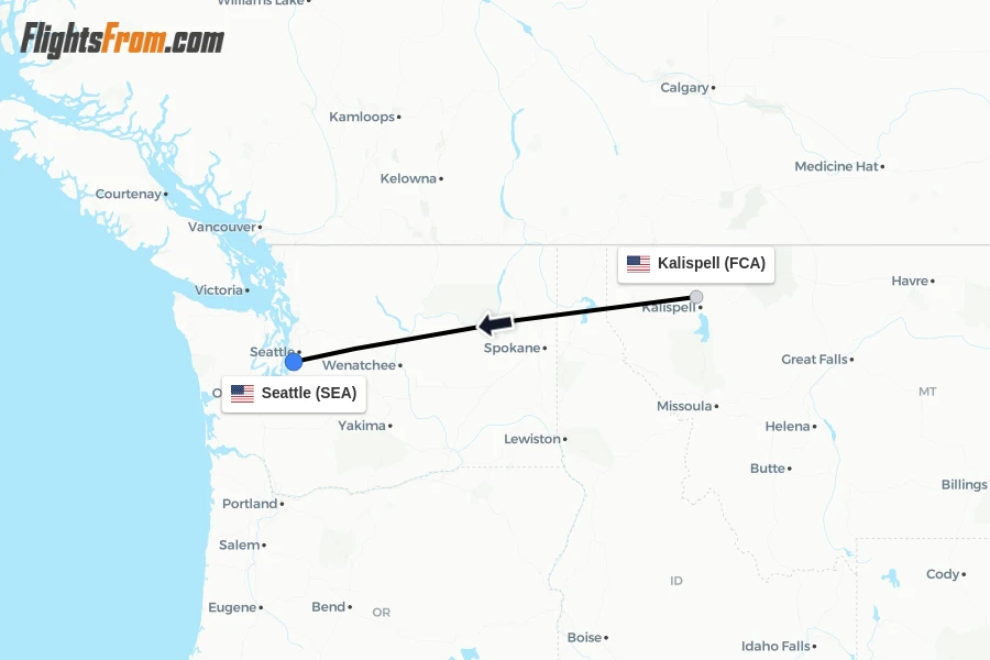 Flights from Kalispell to Seattle route map