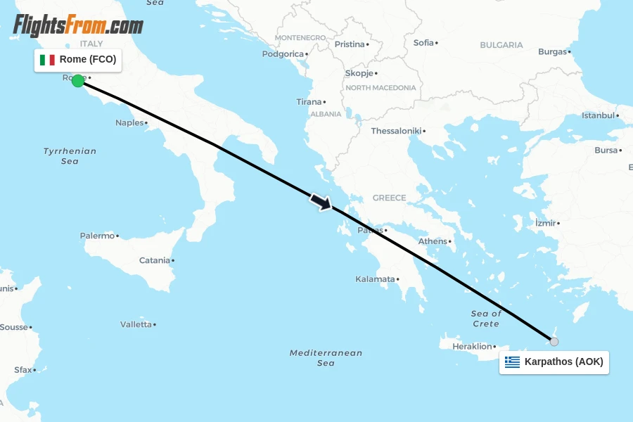 Flights from Rome to Karpathos route map
