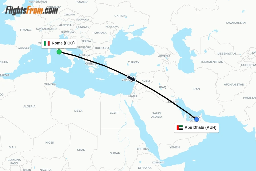 Flights from Rome to Abu Dhabi route map