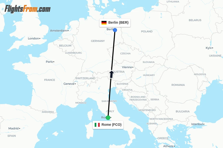 Flights from Rome to Berlin route map