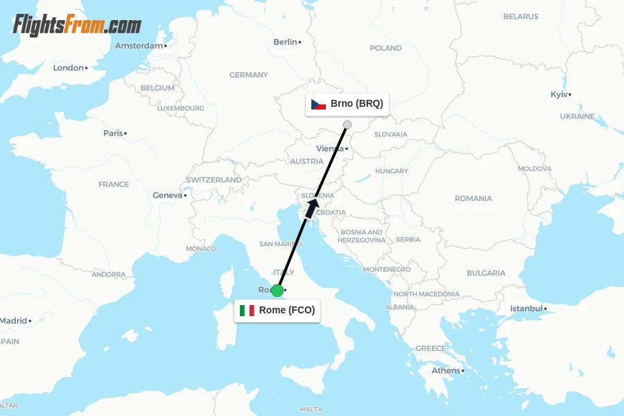 Flights from Rome to Brno route map