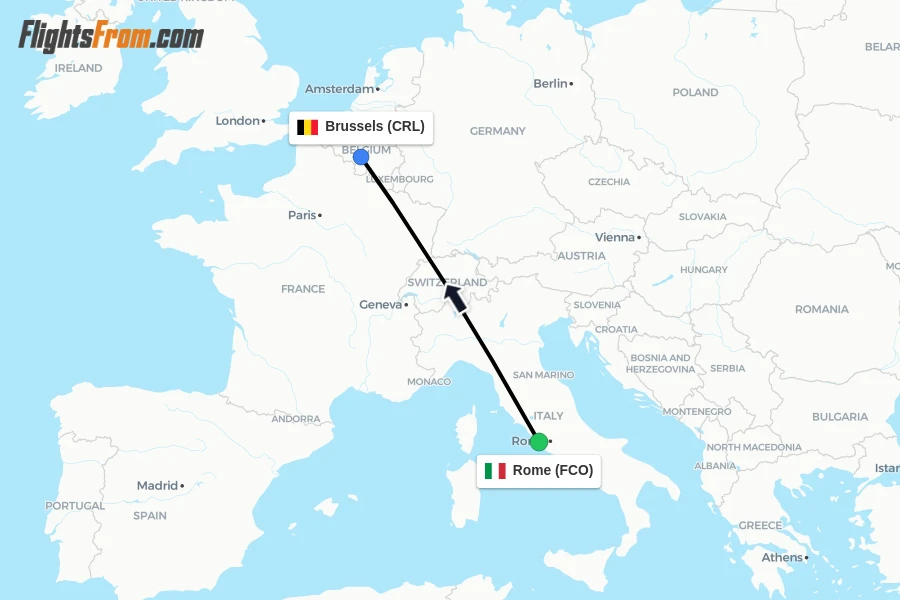 Flights from Rome to Brussels route map
