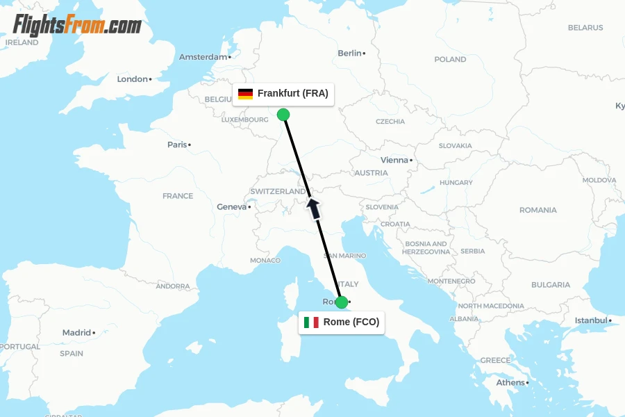 Flights from Rome to Frankfurt route map