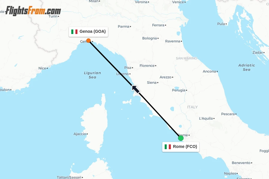 Flights from Rome to Genoa route map