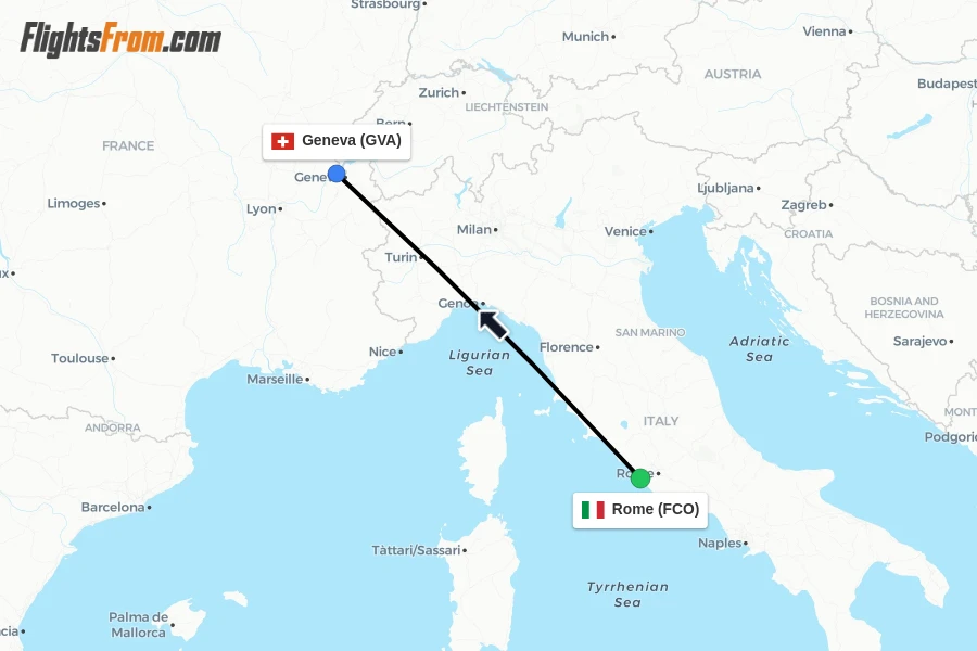 Flights from Rome to Geneva route map