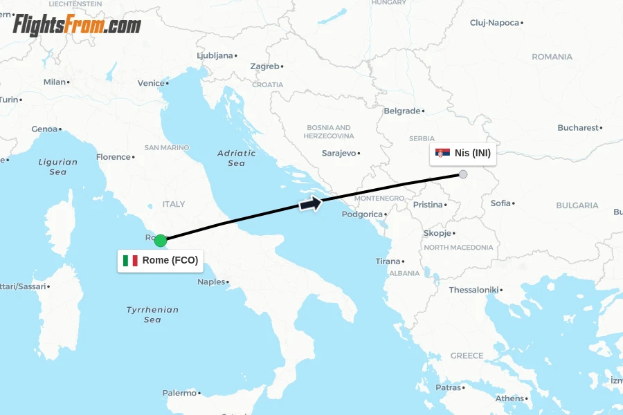 Flights from Rome to Nis route map