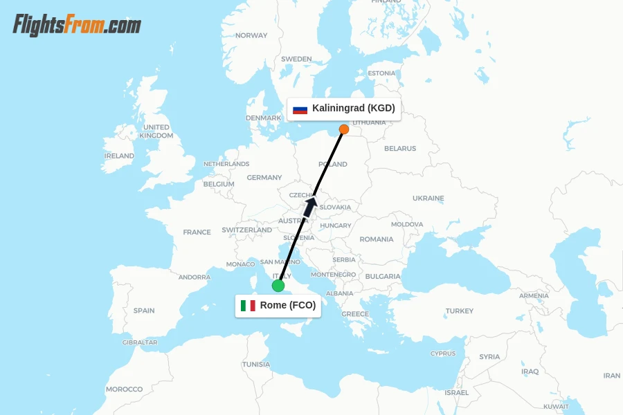 Flights from Rome to Kaliningrad route map