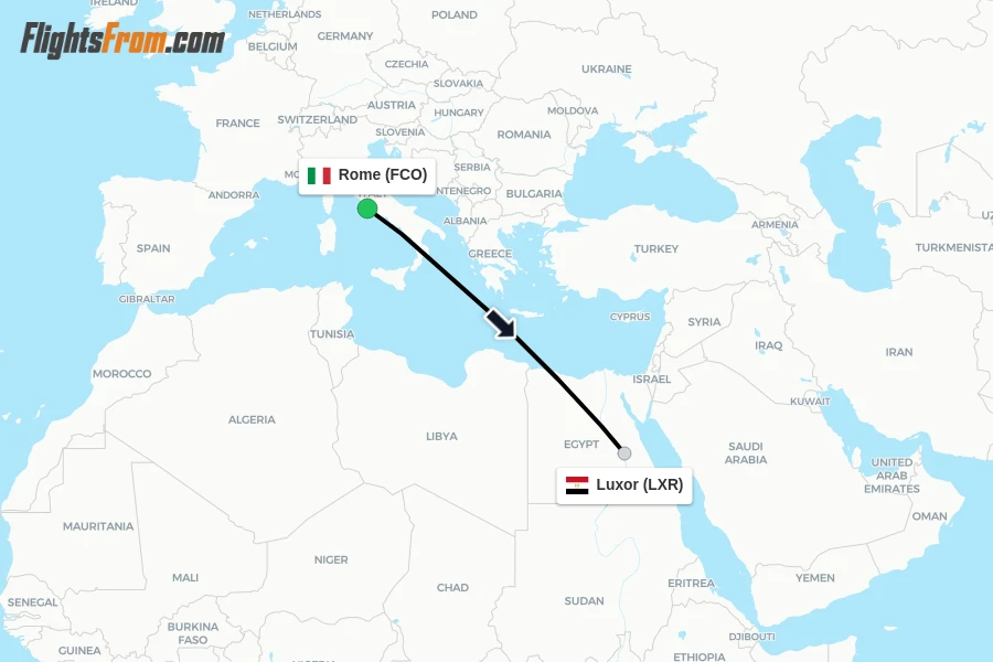 Flights from Rome to Luxor route map