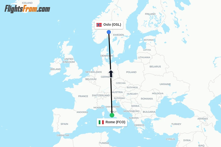 Flights from Rome to Oslo route map