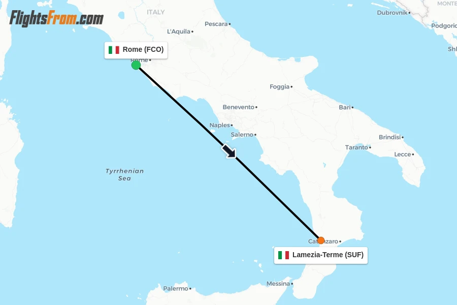 Flights from Rome to Lamezia-Terme route map