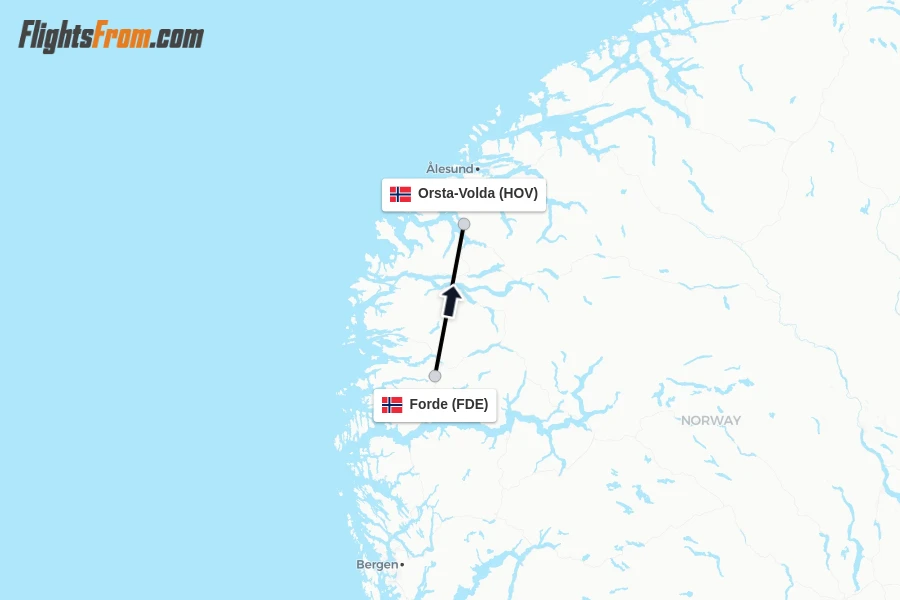 Flights from Forde to Orsta-Volda route map