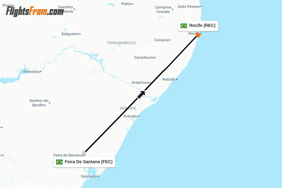 Flights from Feira De Santana to Recife route map