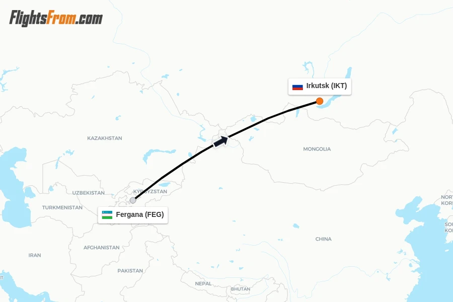 Flights from Fergana to Irkutsk route map