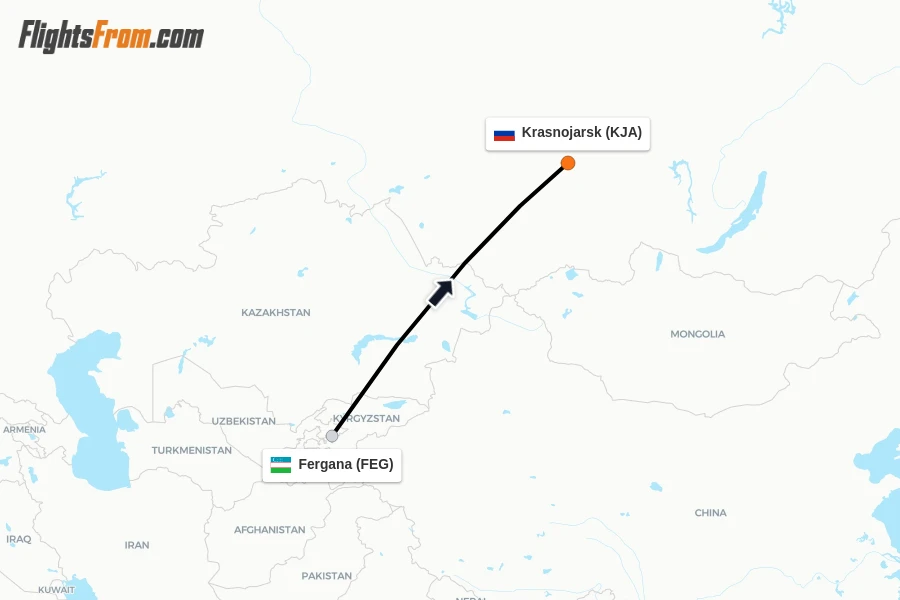 Flights from Fergana to Krasnojarsk route map
