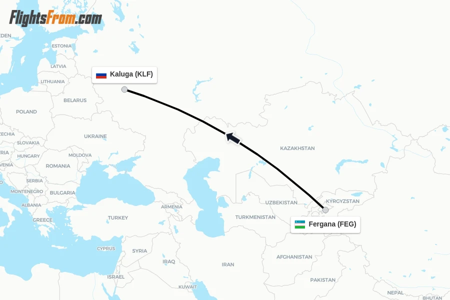 Flights from Fergana to Kaluga route map