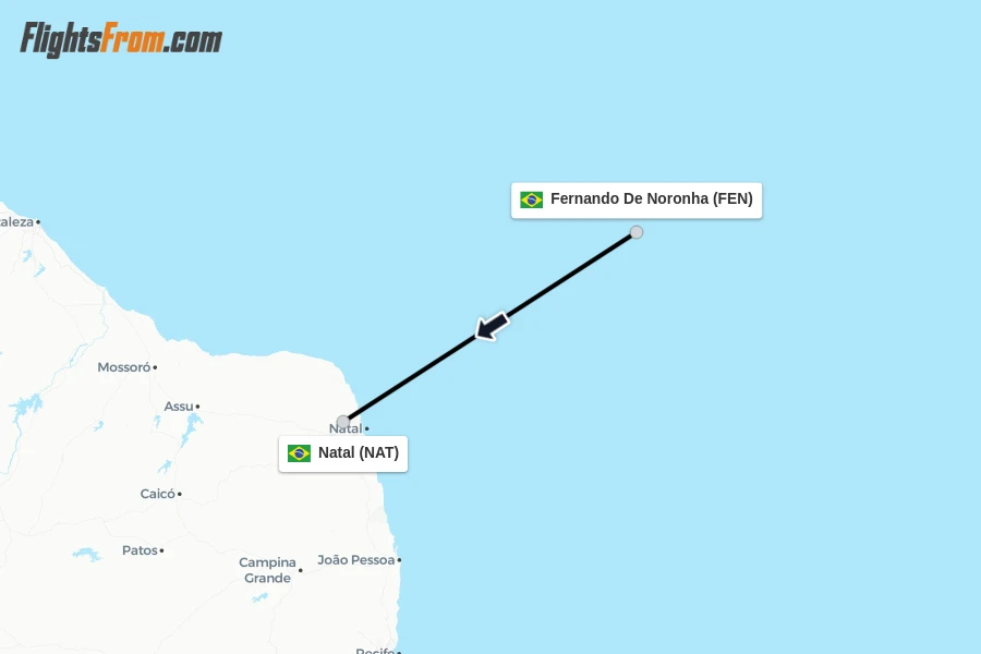 Flights from Fernando De Noronha to Natal route map
