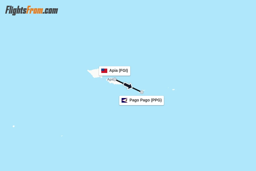 Flights from Apia to Pago Pago route map