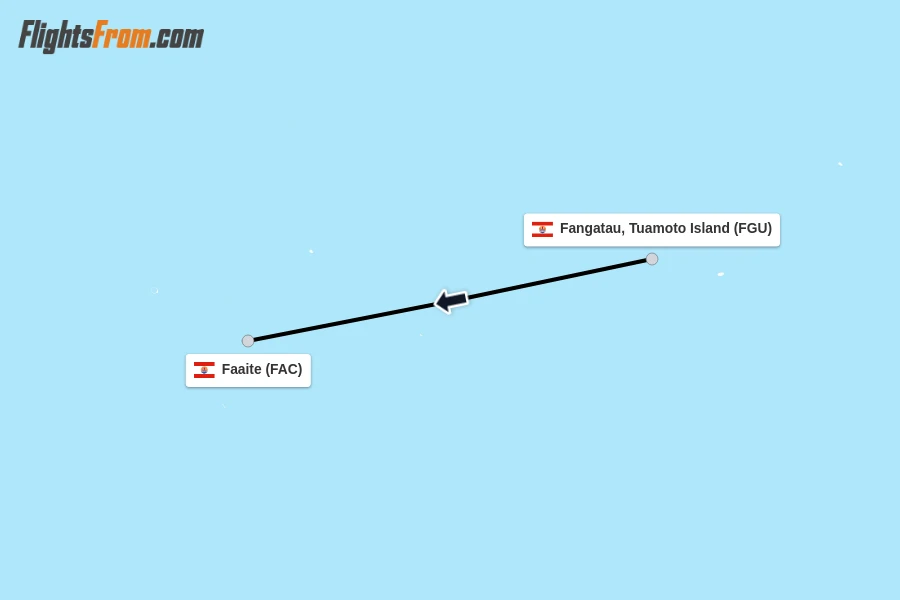 Flights from Fangatau, Tuamoto Island to Faaite route map