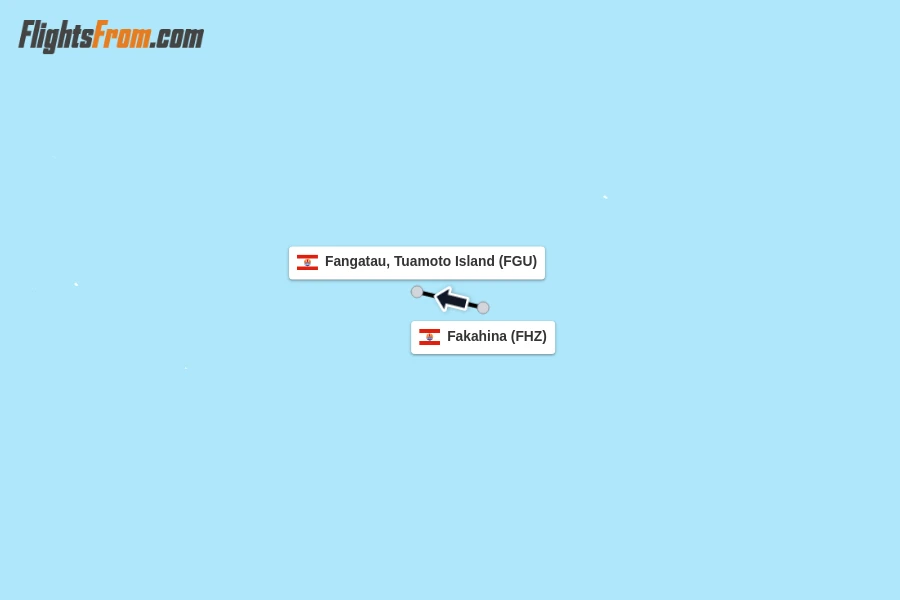 Flights from Fakahina to Fangatau, Tuamoto Island route map