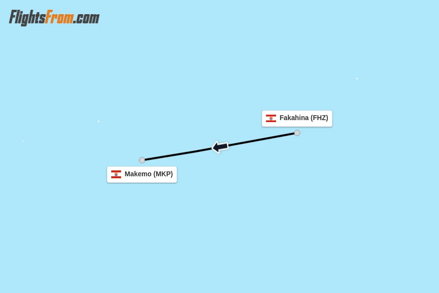 Flights from Fakahina to Makemo route map
