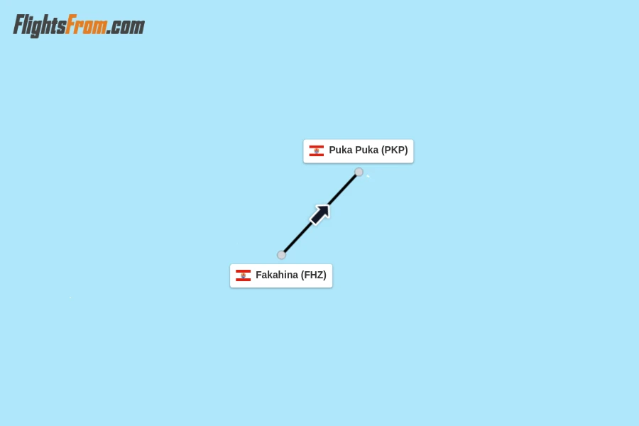 Flights from Fakahina to Puka Puka route map