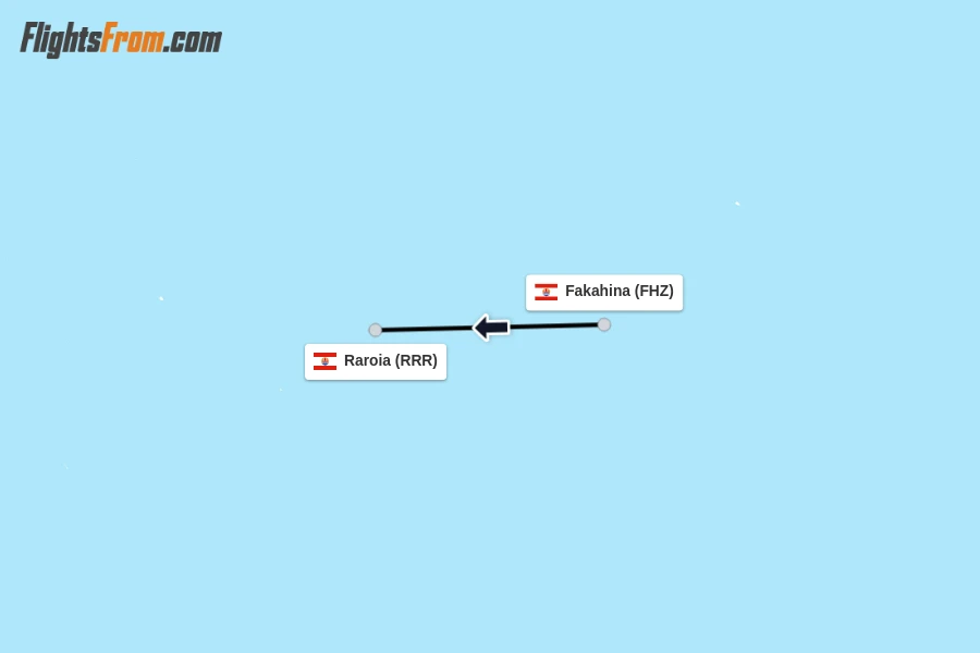 Flights from Fakahina to Raroia route map