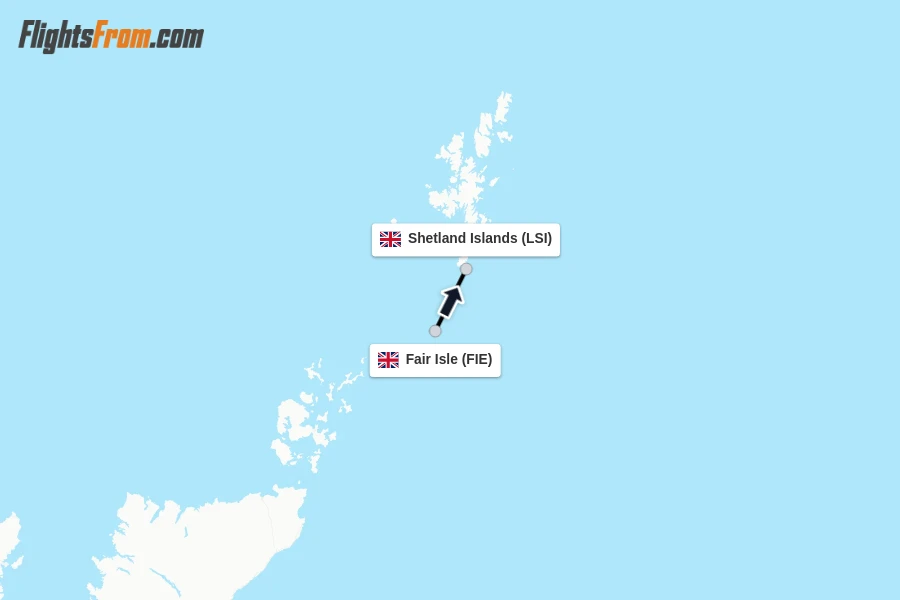 Flights from Fair Isle to Shetland Islands route map