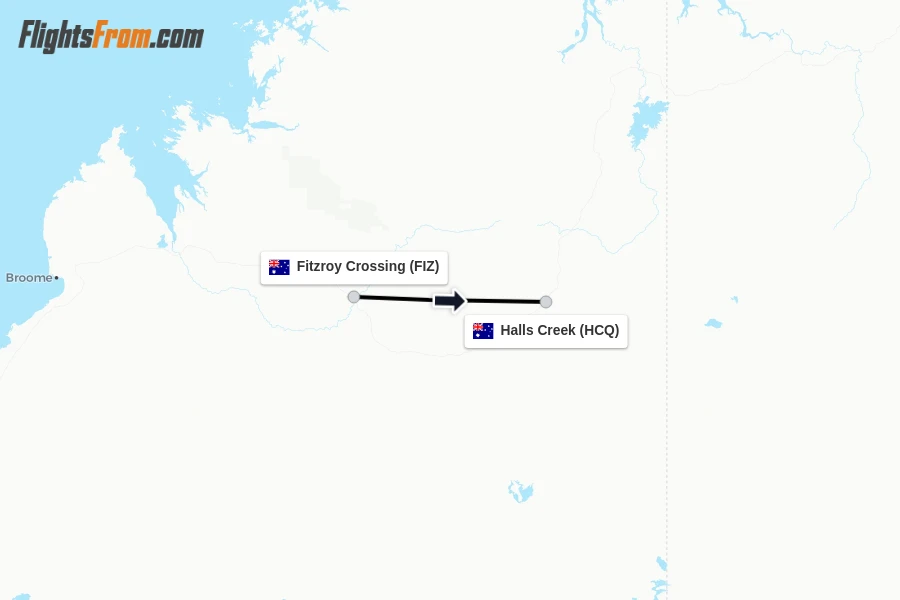 Flights from Fitzroy Crossing to Halls Creek route map