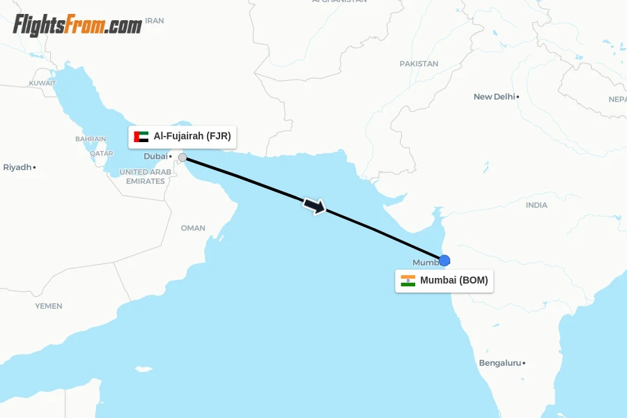 Flights from Al-Fujairah to Mumbai route map