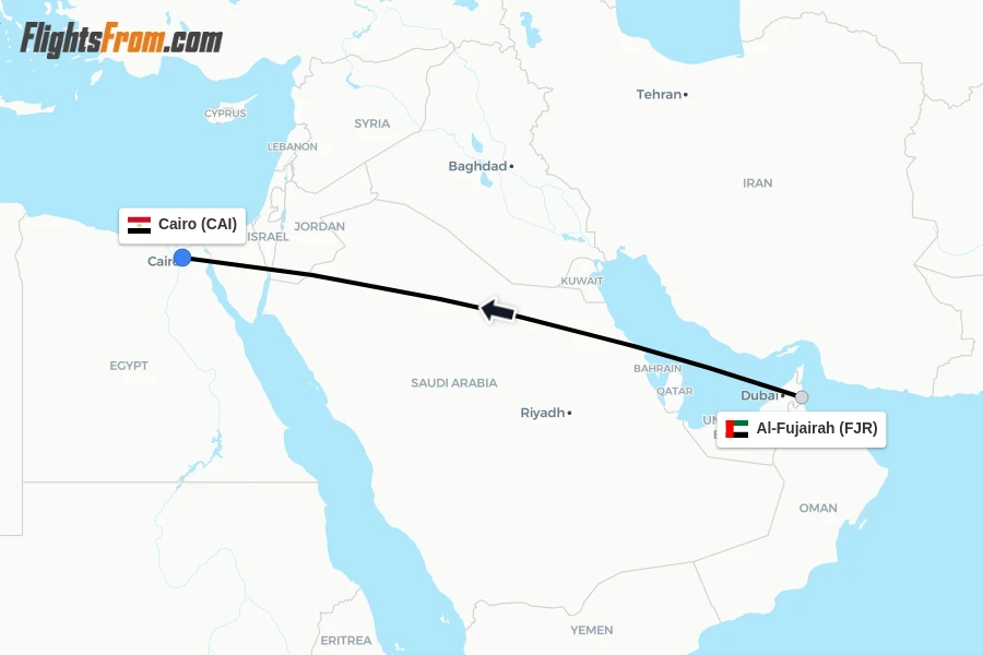 Flights from Al-Fujairah to Cairo route map