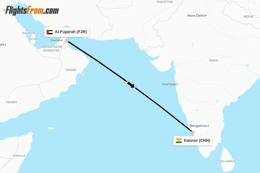 Flights from Al-Fujairah to Kannur route map