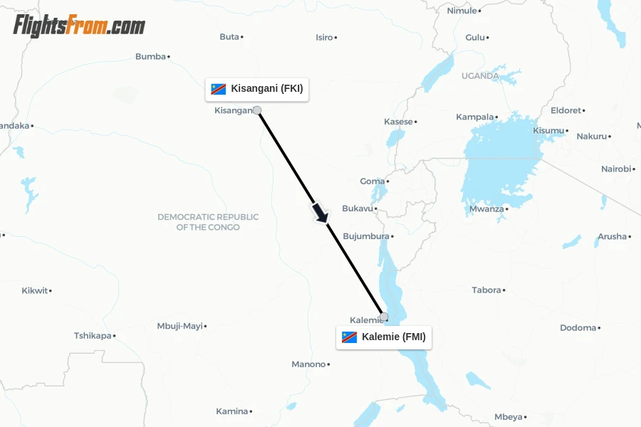 Flights from Kisangani to Kalemie route map