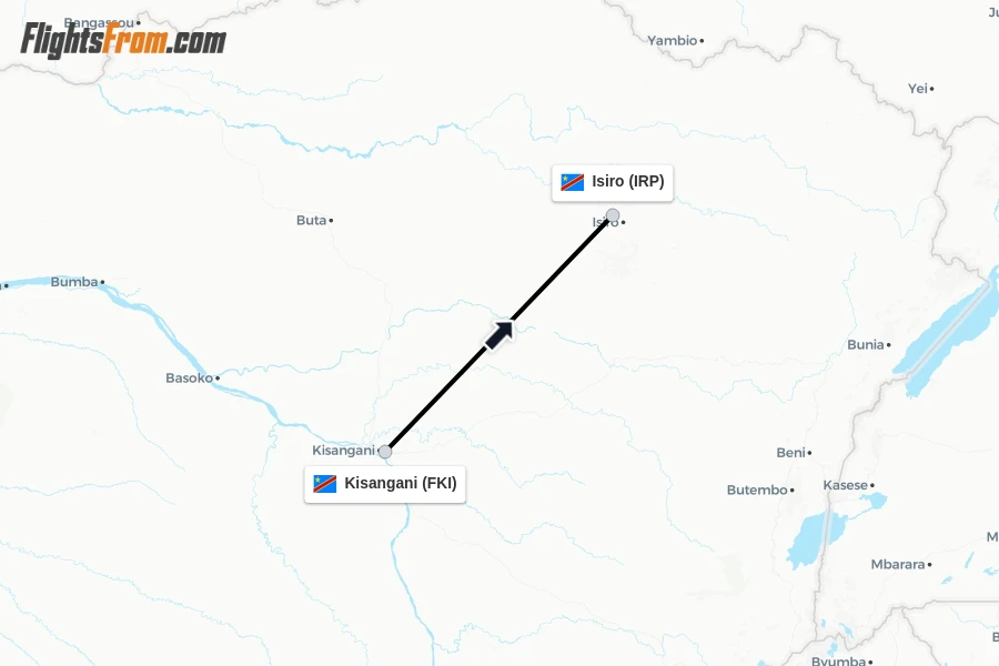 Flights from Kisangani to Isiro route map