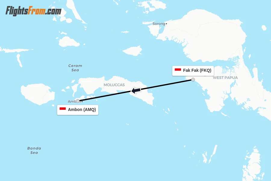 Flights from Fak Fak to Ambon route map