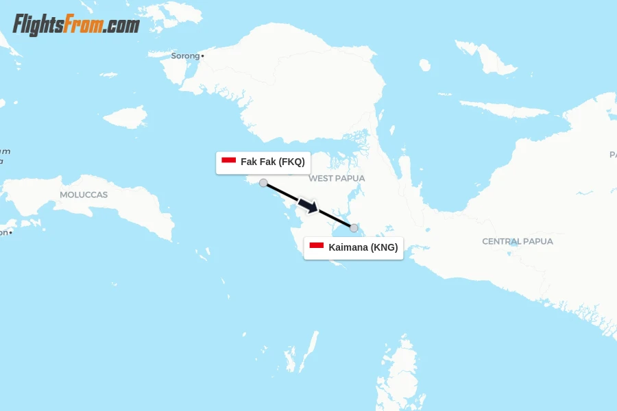 Flights from Fak Fak to Kaimana route map