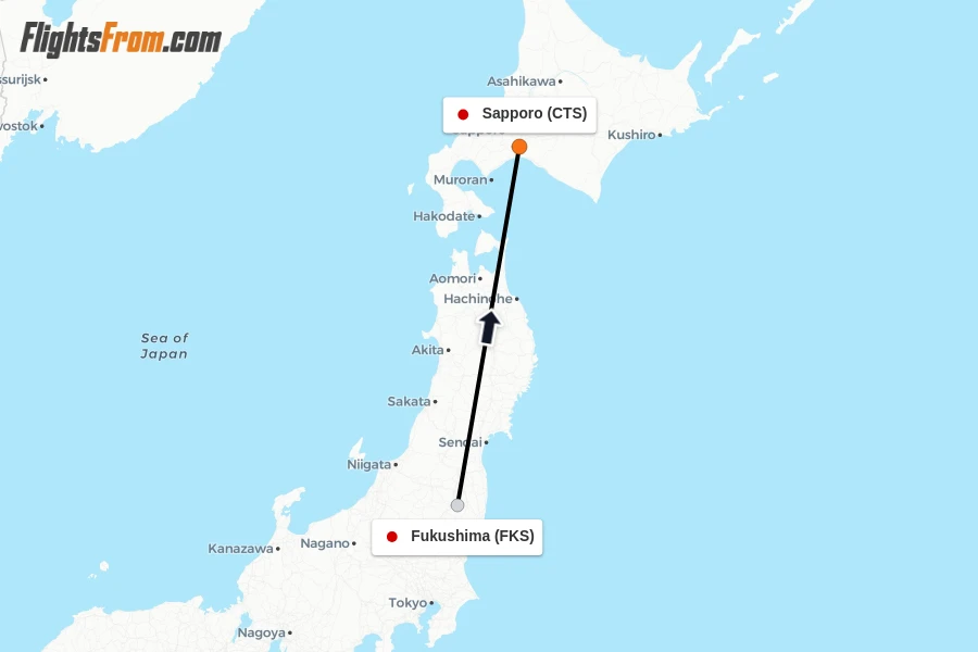 Flights from Fukushima to Sapporo route map