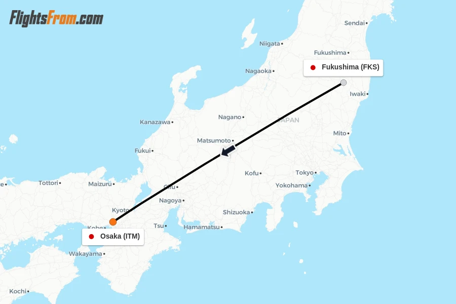 Flights from Fukushima to Osaka route map