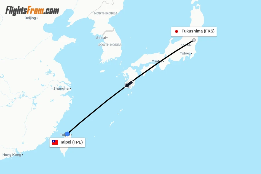 Flights from Fukushima to Taipei route map