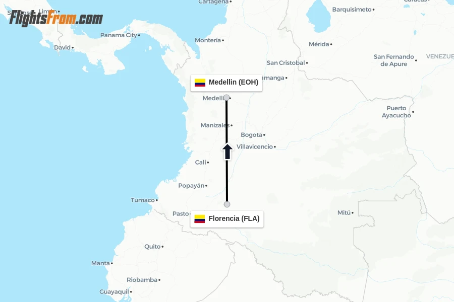 Flights from Florencia to Medellin route map